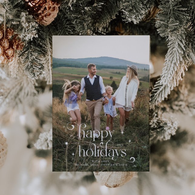 Vintage Happy Holidays Christmas Photo Vertical Holiday Card (Creator Uploaded)