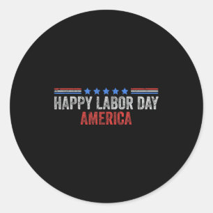 Vintage Happy Labour Day America Crew Usa Flag Pat Classic Round Sticker