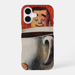 Vintage Happy Man Drinking Giant Cup of Coffee iPhone 16 Case