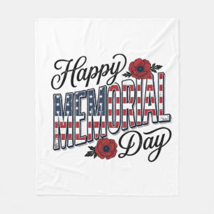 Vintage Happy Memorial Day Poppy Flag Shirt Design Fleece Blanket