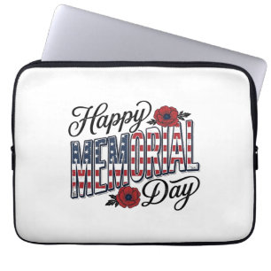 Vintage Happy Memorial Day Poppy Flag Shirt Design Laptop Sleeve