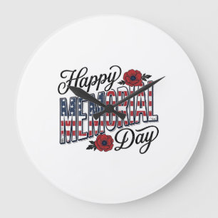 Vintage Happy Memorial Day Poppy Flag Shirt Design Large Clock