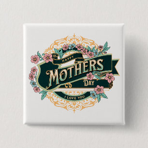 Vintage Happy Mother's Day Colourful Floral Flower 15 Cm Square Badge
