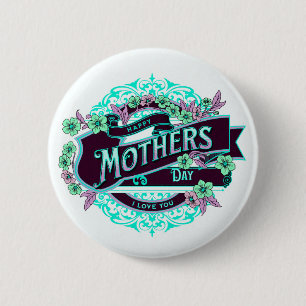 Vintage Happy Mother's Day Green Purple Floral 6 Cm Round Badge
