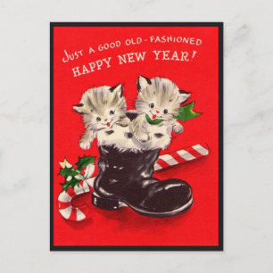 Vintage Happy New Year Cats In A Boot Postcard