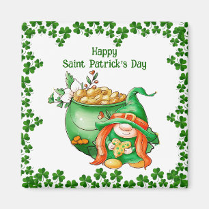 Vintage Happy Saint Patricks Day Pot of Gold Gnome Magnet