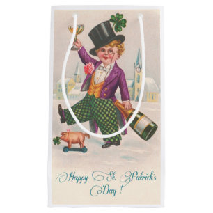 Vintage Happy St Patricks Day Shamrock Champagne Small Gift Bag