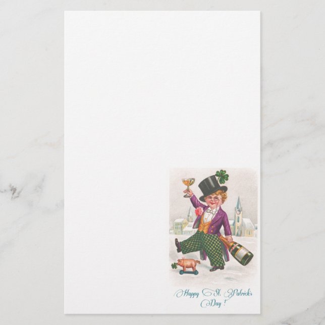 Vintage Happy St Patricks Day Shamrock Champagne Stationery (Front)