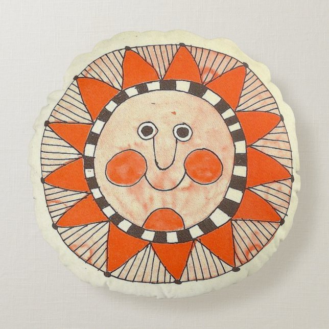 Vintage  Happy Sun  Round Cushion (Front)