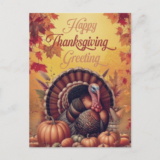 Vintage Happy Thanksgiving Turkey Greeting Holiday Postcard (Front)