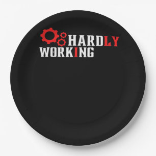 Vintage Hardly Working Funny Typography Essential Paper Plate