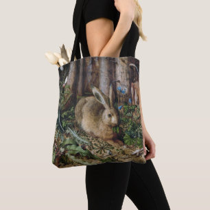 Vintage Hare Woodland Nature Dark Cottagecore Tote Bag