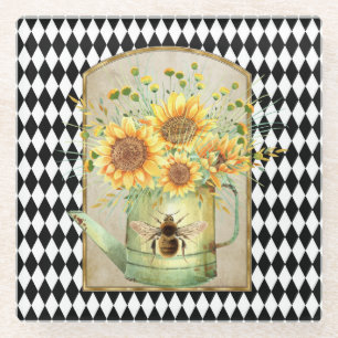 Vintage Harlequin Garden Sunflowers  Glass Coaster