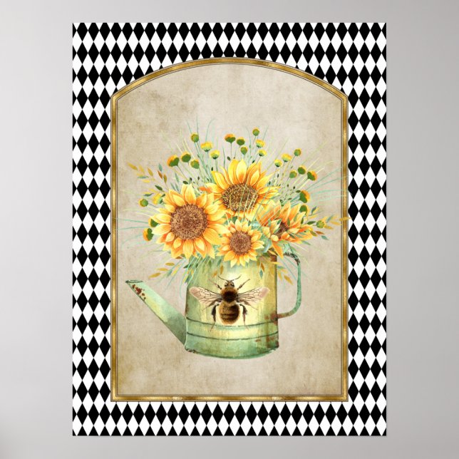 Vintage Harlequin Garden Sunflowers  Poster (Front)