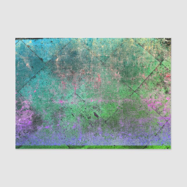 Vintage Harlequin Green Purple Grunge Texture Tissue Paper (Front)
