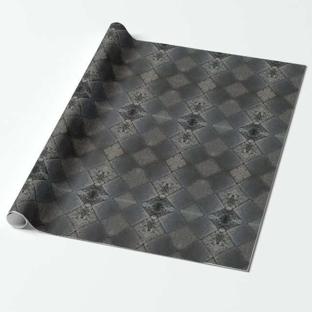 Vintage Harlequin Inspired Silver Grey Pattern Wrapping Paper (Unrolled)