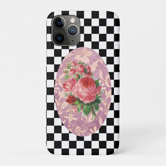Vintage Harlequin Pink Roses  Case-Mate iPhone Case (Back)