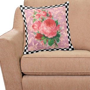 Vintage Harlequin Pink Roses Cushion