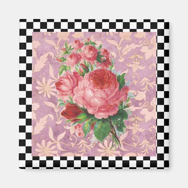Vintage Harlequin Pink Roses  Magnet (Front)