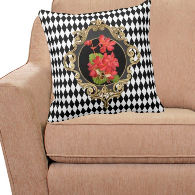 Vintage Harlequin Red Begonias  Cushion (Creator Uploaded)
