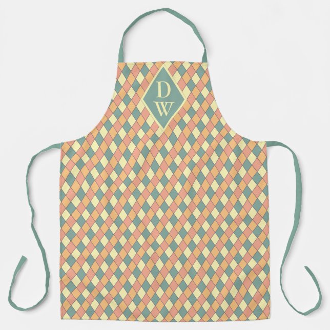 Vintage Harlequine Diagonal in Pastels Monogram Apron (Front)