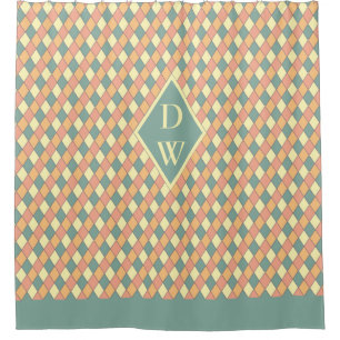 Vintage Harlequine Diagonal in Pastels Monogram Shower Curtain