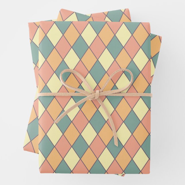 Vintage Harlequine Diagonal in Pastels Wrapping Paper Sheet (In situ)