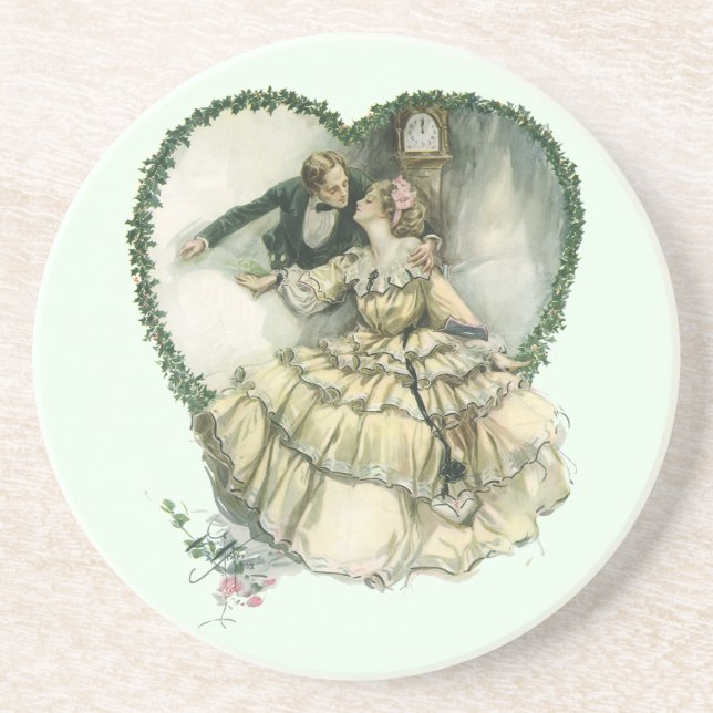Vintage Harrison Fisher, Christmas Bride and Groom Coaster (Front)