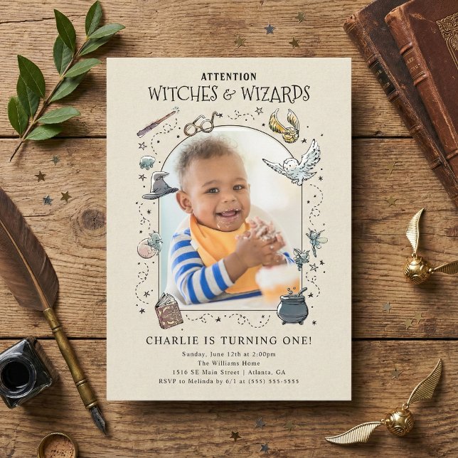 Vintage Harry Potter First Birthday - Photo Invitation (Creator Uploaded)
