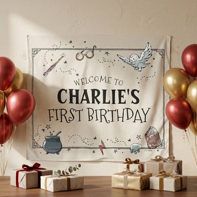 Vintage Harry Potter First Birthday Tapestry (Simulated banner on wall)