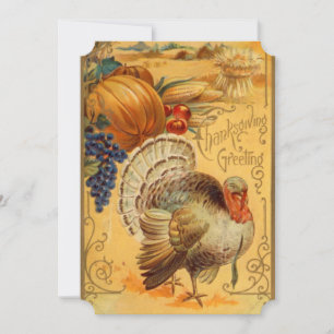 Vintage Harvest and Turkey Thanksgiving Dinner Invitation