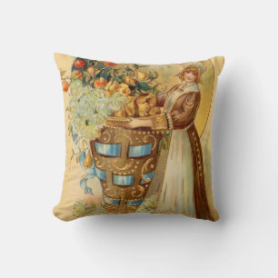 Vintage Harvest Girl Bountiful Food Cushion