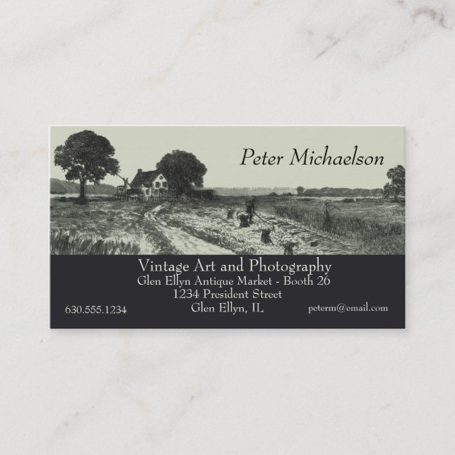 Vintage Harvest Scene Etching Business Card (Front)