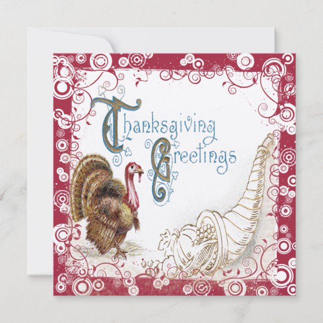 Vintage Harvest Thanksgiving Dinner Invitations (Front)