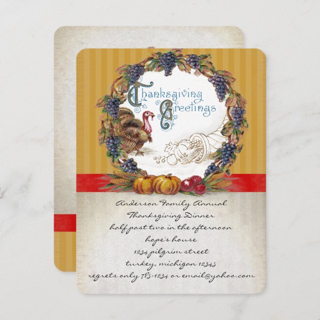 Vintage Harvest Thanksgiving Dinner Invitations (Front/Back)