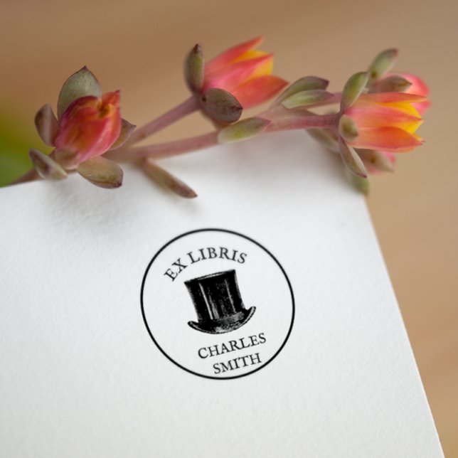 Vintage Hat Ex Libris Book plate  Self-inking Stamp (Creator Uploaded)