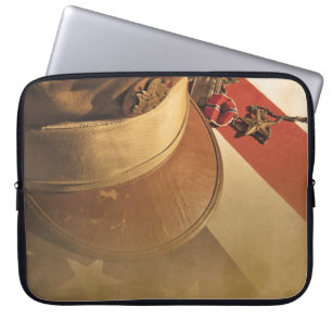 Vintage Hat, Flag, Medal Vetrans Laptop Sleeve
