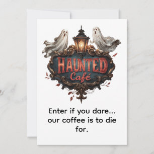 Vintage Haunted Café Design with Ghosts and Lamp Invitation