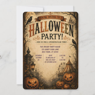 🎃🕯️ Vintage Haunted Carnival Halloween 🦇✨ Invitation