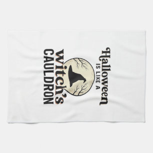 Vintage Haunted Castle Halloween Town Shirt Design Tea Towel