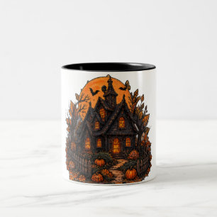 Vintage Haunted Cottage Gothic Halloween Moonlight Two-Tone Coffee Mug