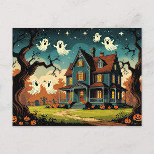 Vintage Haunted Halloween House Holiday Postcard