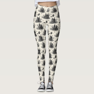Vintage Haunted House and Witch Toile Pattern (2) Leggings