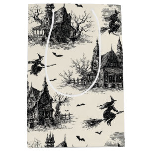 Vintage Haunted House and Witch Toile Pattern (2) Medium Gift Bag