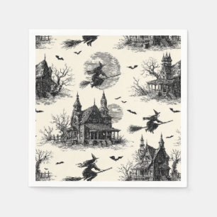 Vintage Haunted House and Witch Toile Pattern (2) Napkin