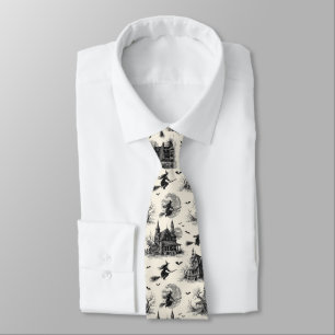 Vintage Haunted House and Witch Toile Pattern (2) Tie