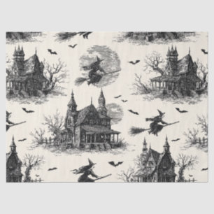 Vintage Haunted House and Witch Toile Pattern (2) Tissue Paper