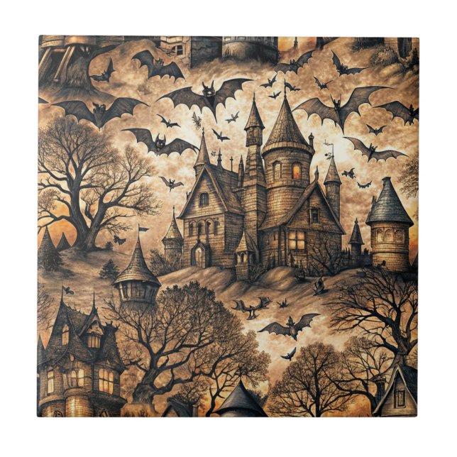 Vintage Haunted House Ceramic Tile (Front)