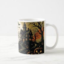 Vintage Haunted House & Full Moon Halloween Mug -