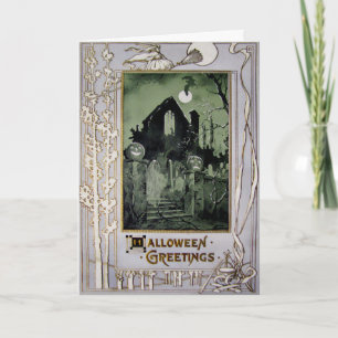 Vintage Haunted House Halloween Card